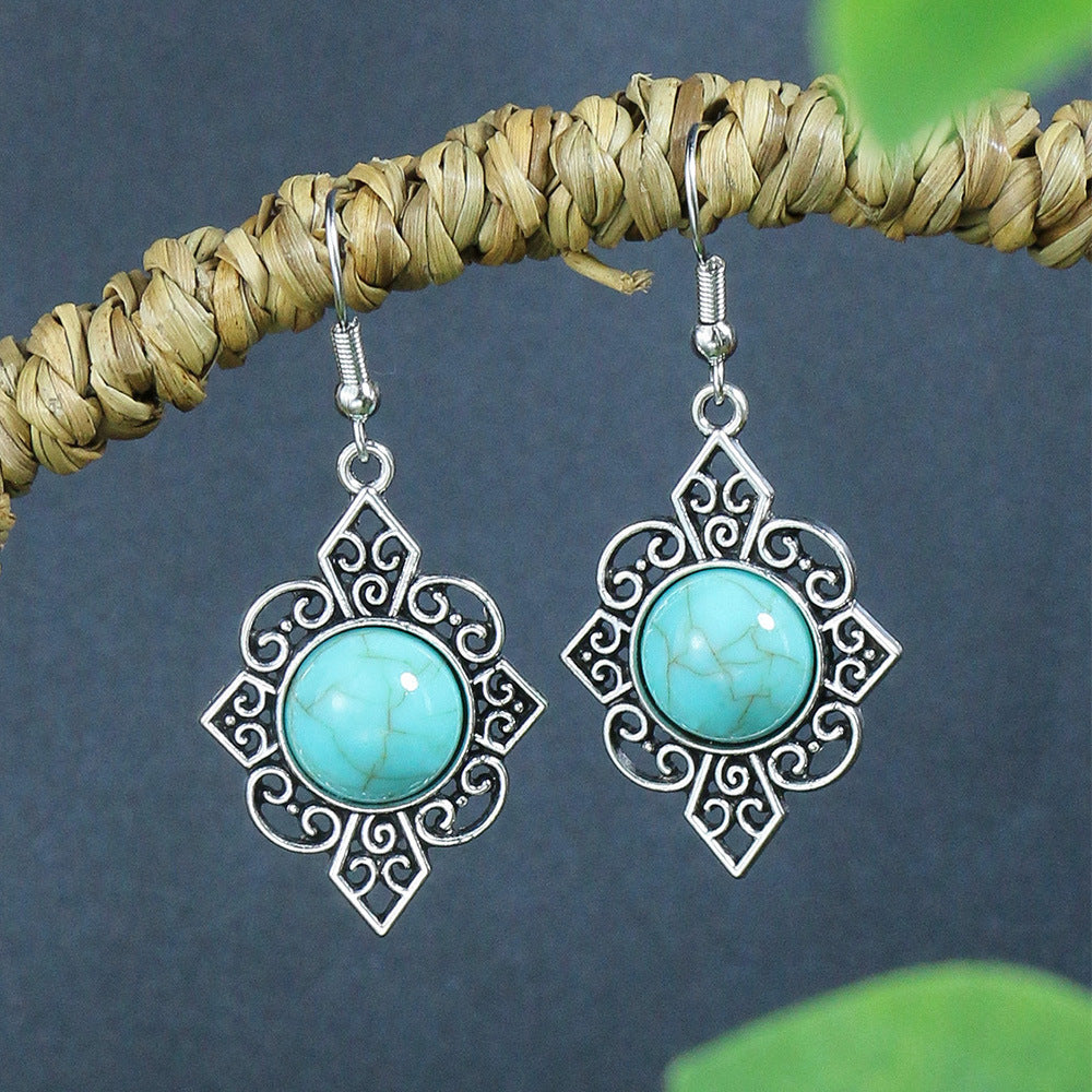 Wholesale Turquoise Bohemian Tassel Geometric Alloy Vintage Earrings
