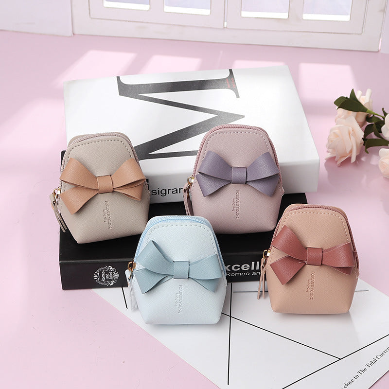 Wholesale Bowknot PU Leather Mini Wallet Portable Coin Bag Keychain