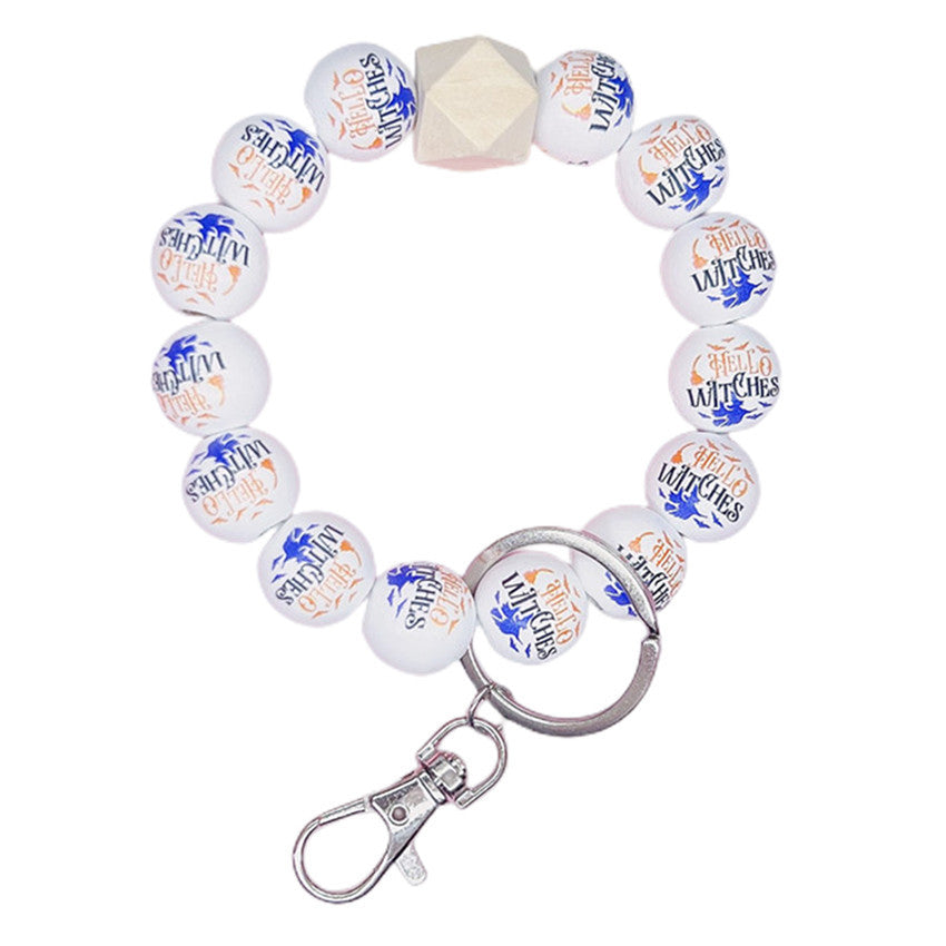 Wholesale Halloween Wooden Bead Bracelet Keychain