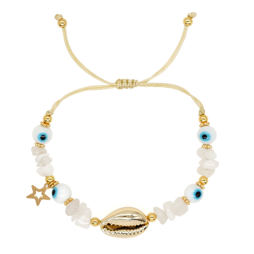 Ojos al por mayor de vidrio blanco Gold Snowflake White Gold Gold Seashell Pulsera