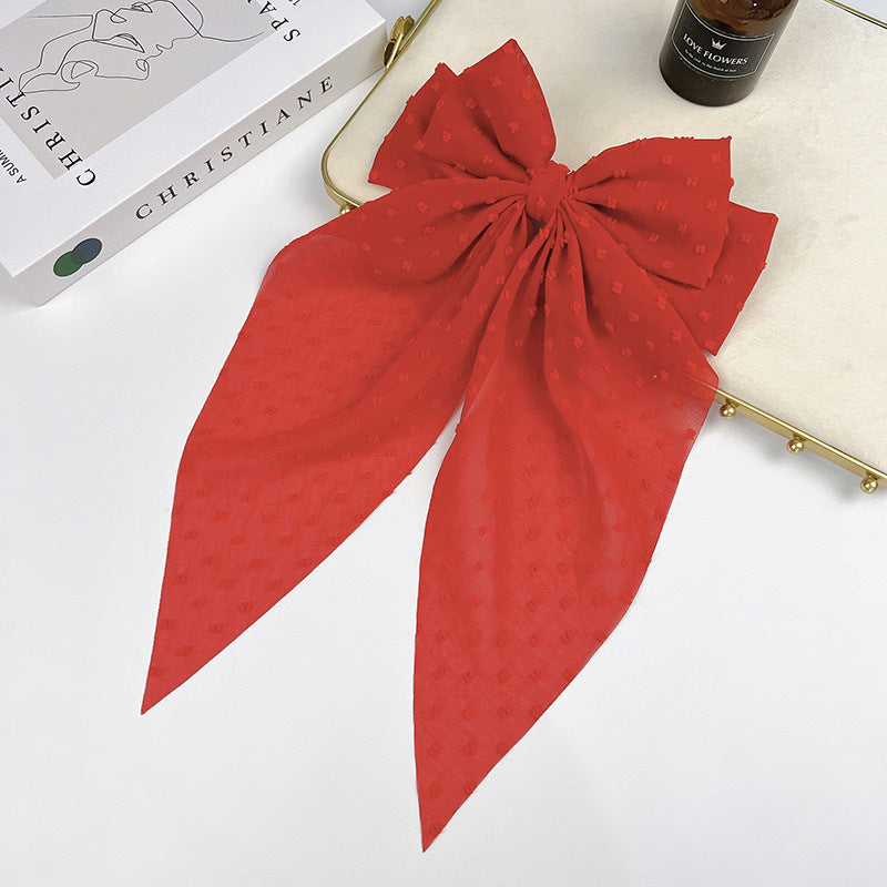 Wholesale Chiffon Long Polka Dot Fabric Big Bow Hair Clip