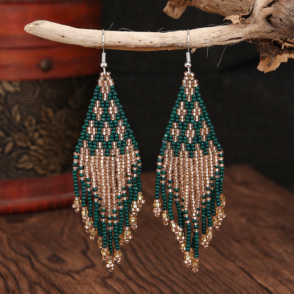 Wholesale Bohemian Beaded Braided Long Tassel Earrings