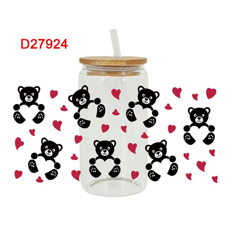 Wholesale Love Bear Cartoon Letter Valentine's Day 16oz Cup UV DTF Wraps