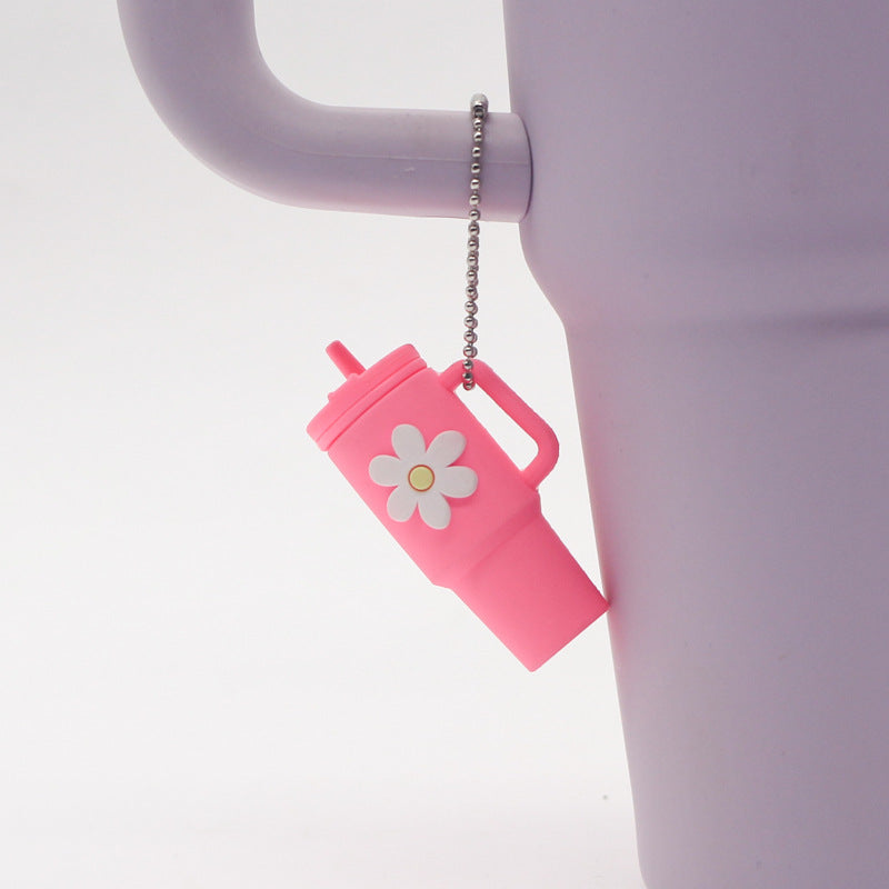 Wholesale Soft Rubber Keychain Flower Milk Tea Cup Small Pendant Cup Accessories
