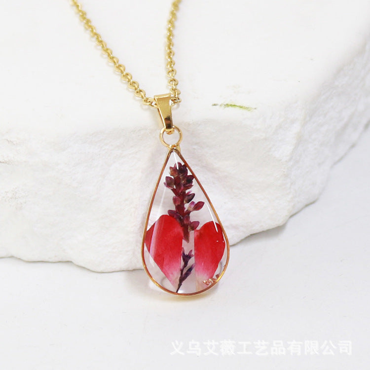 Wholesale 6pcs Teardrop-shaped Real Flower Fashion Necklace