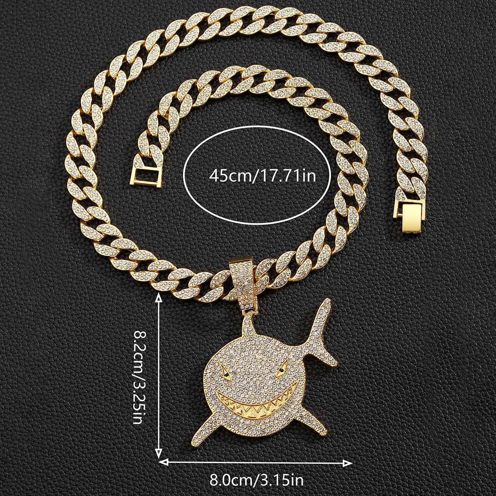 Wholesale Shark Pattern Alloy Pendant Hip Hop Men's Cuban Chain Necklace