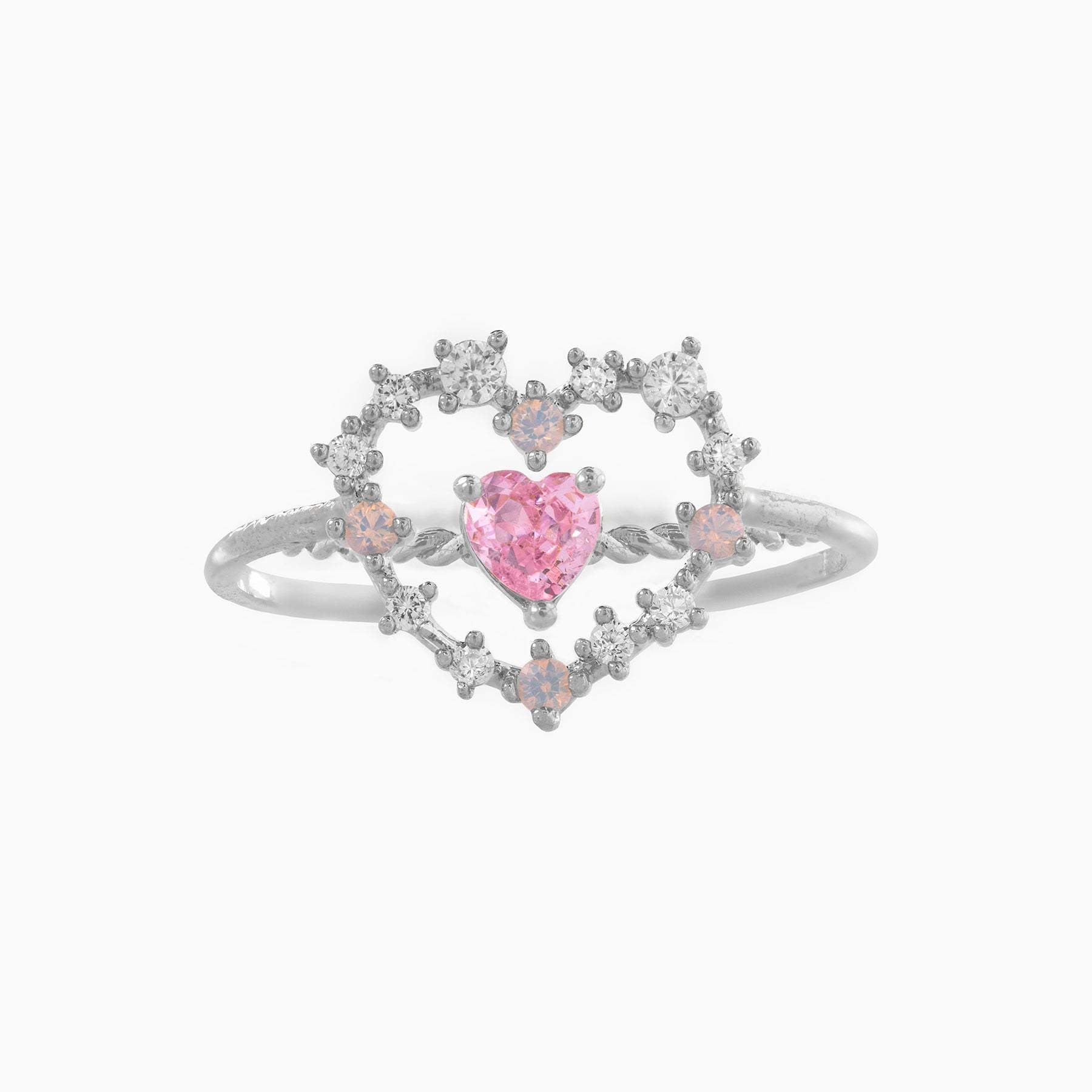 Wholesale Pink gemstone heart set diamond ring