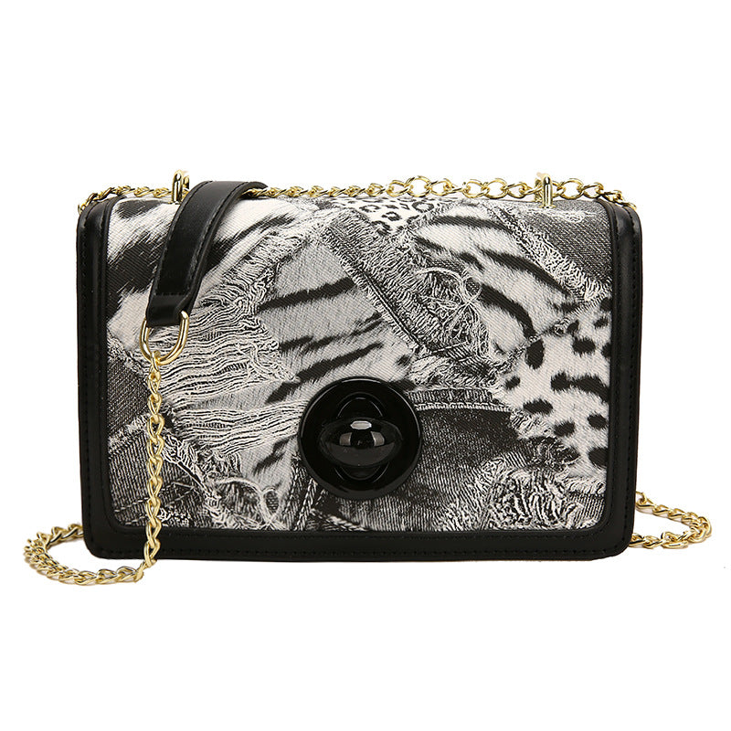 Wholesale PU Leopard Zebra Stitching Shoulder Messenger Chain Bag