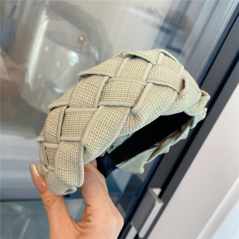 Wholesale Autumn and Winter High Skull Wide Edge Braided Houndstooth Headband