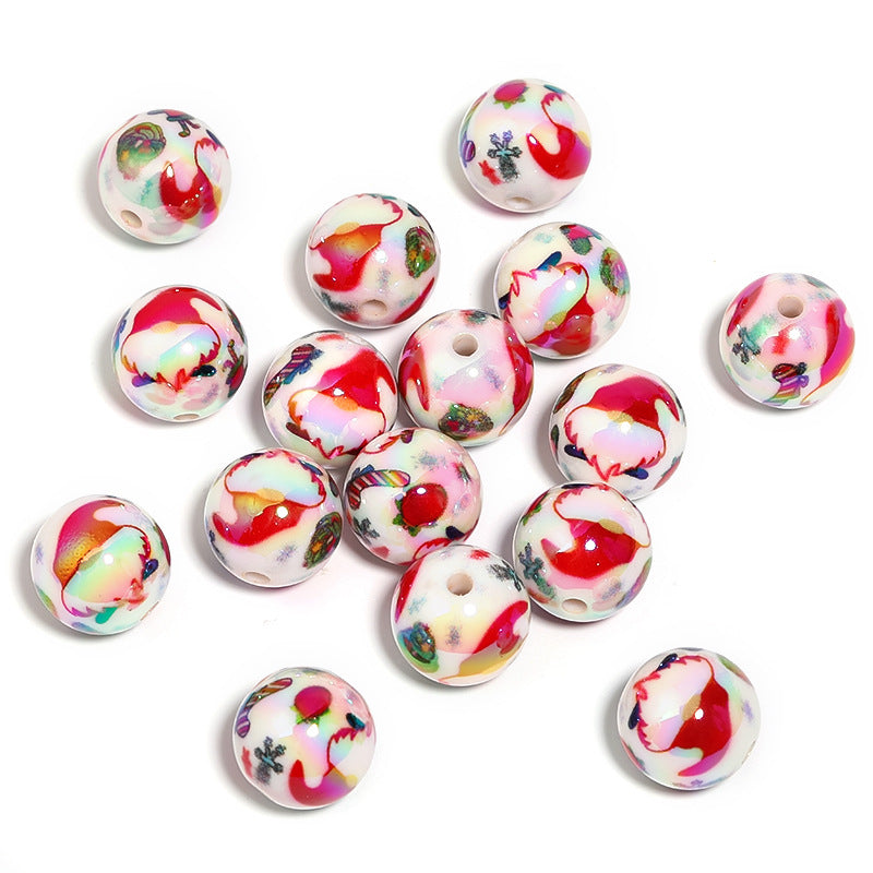 Wholesale 100pcs DIY Printed Santa Claus Colorful Snowflake Acrylic Beads