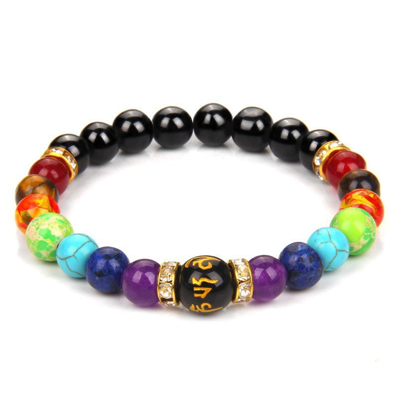 Wholesale Natural Volcanic Stone Bracelet Colorful Six-word Motto Beads