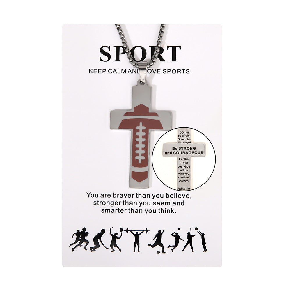 Wholesale Sports Style Basketball Rugby Football Stainless Steel Cross Pendant Necklace