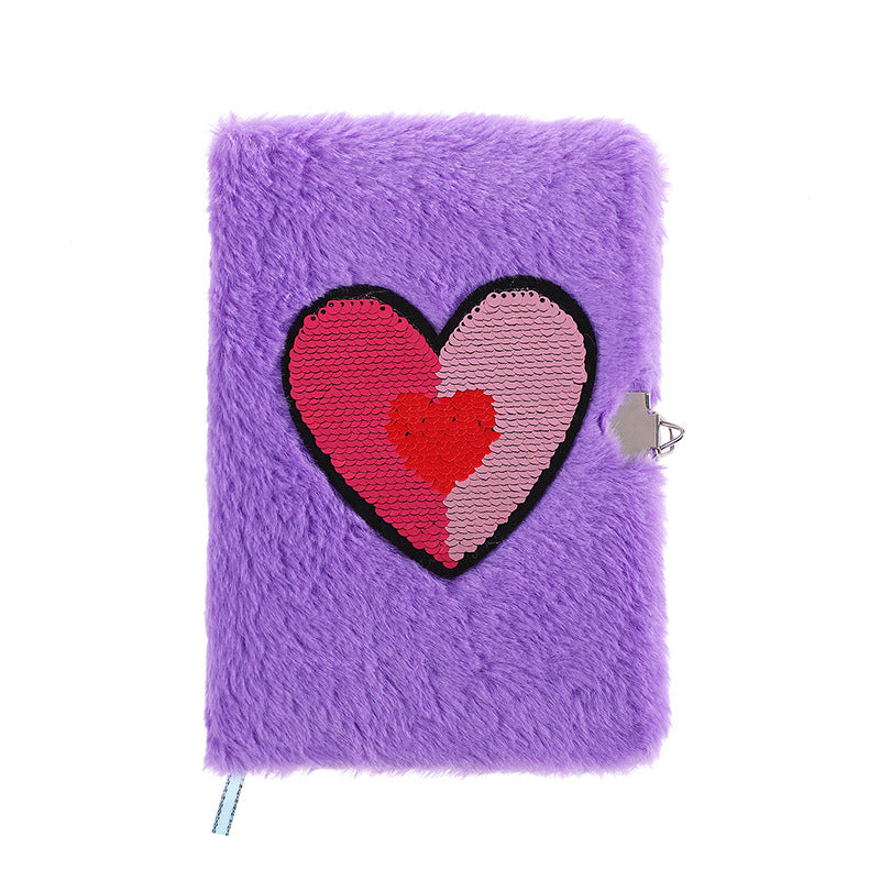 Wholesale 10pcs Love Sequin Plush Creative Notebook with Lock