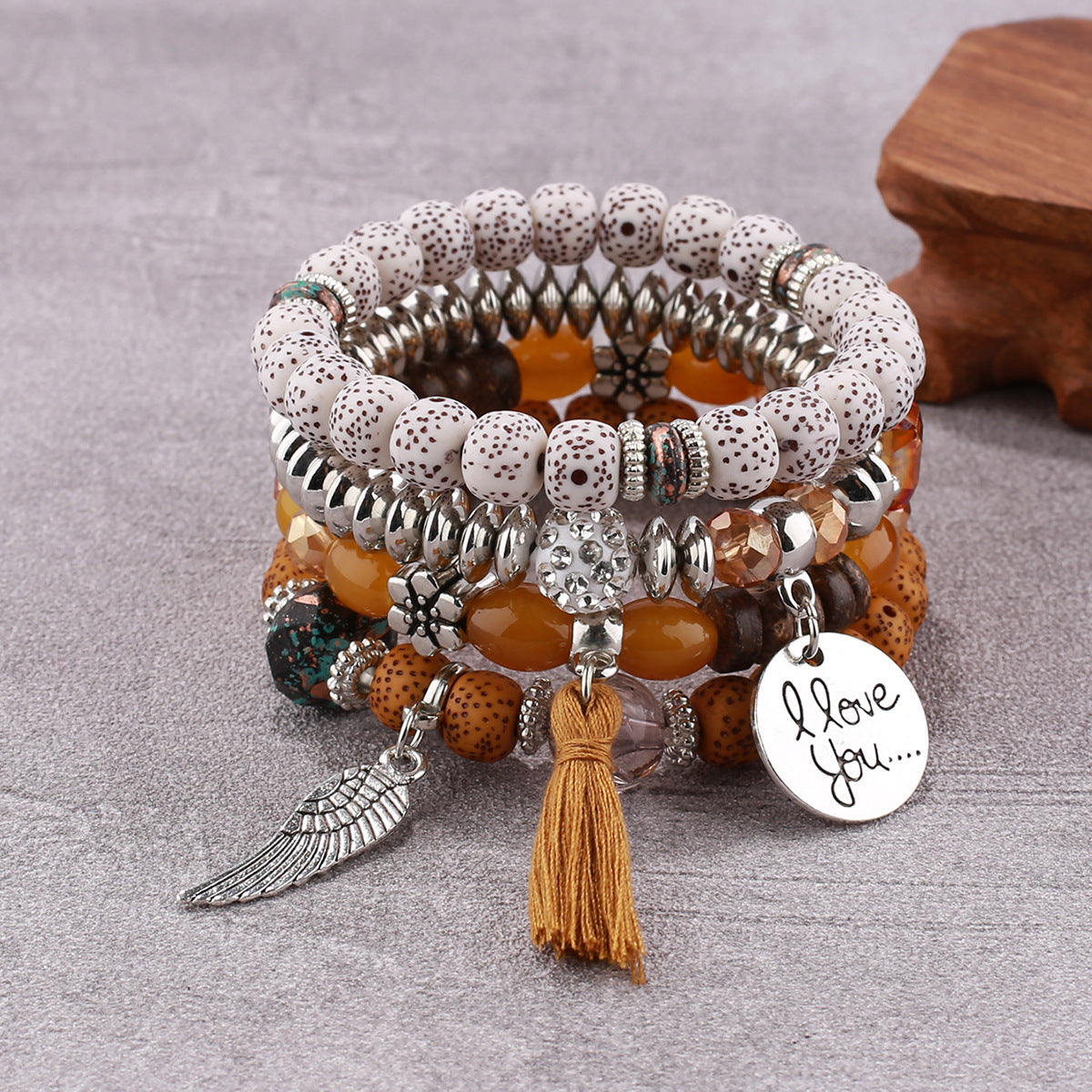 Wholesale Bohemian Multi layered Creative Tassel Bodhi Wings Love Fashion Bracelet