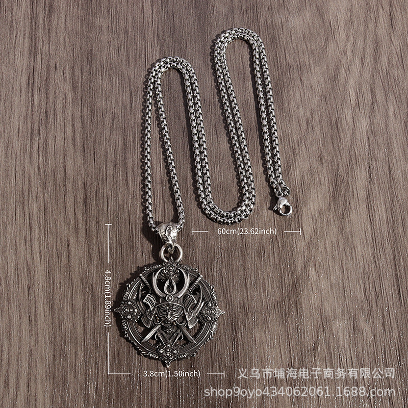 Wholesale Retro Gothic Turntable Samurai Demon Pendant Necklace for Men