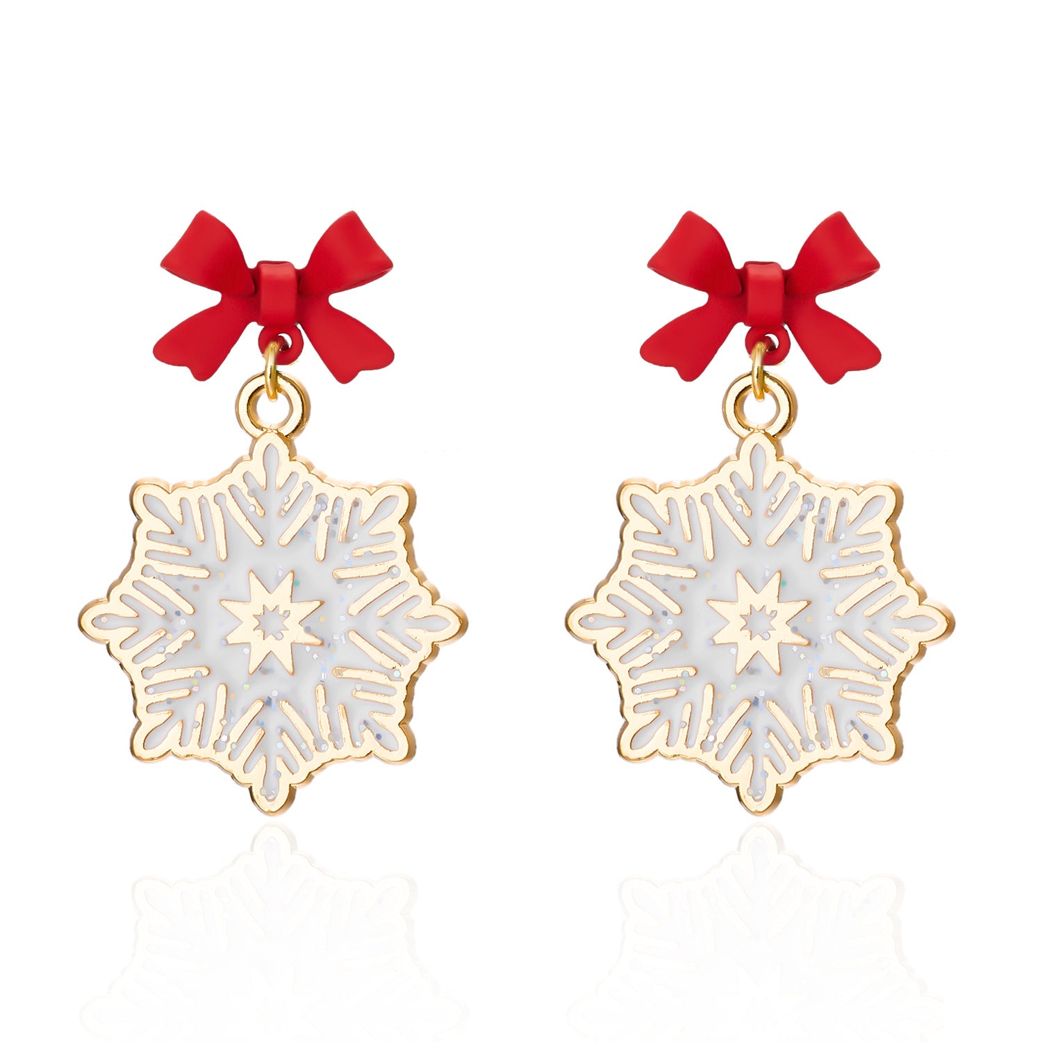 Wholesale Christmas Drip Oil Bow Knot Hollow Snowflake Alloy Earrings