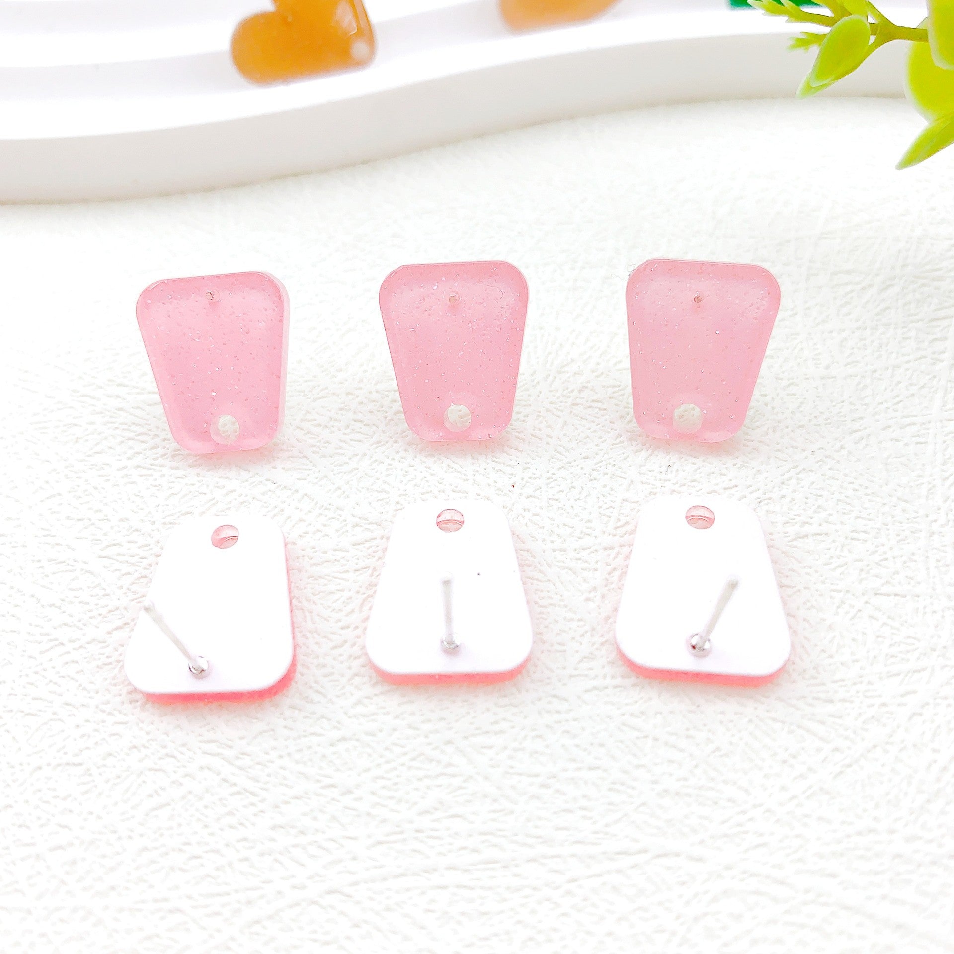 Wholesale 50PCS Handmade DIY Acrylic Fine Glitter Heart Trapezoid Colorful 925 Silver Needle Hole Earrings