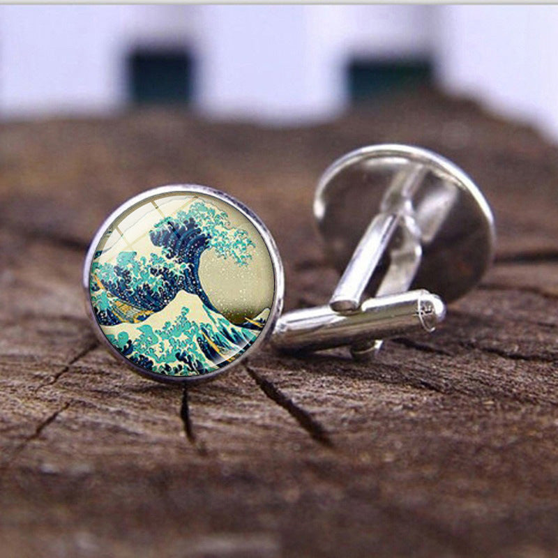 Wholesale Alloy Van Gogh Starry Night Sunflower Time Gemstone Cufflinks