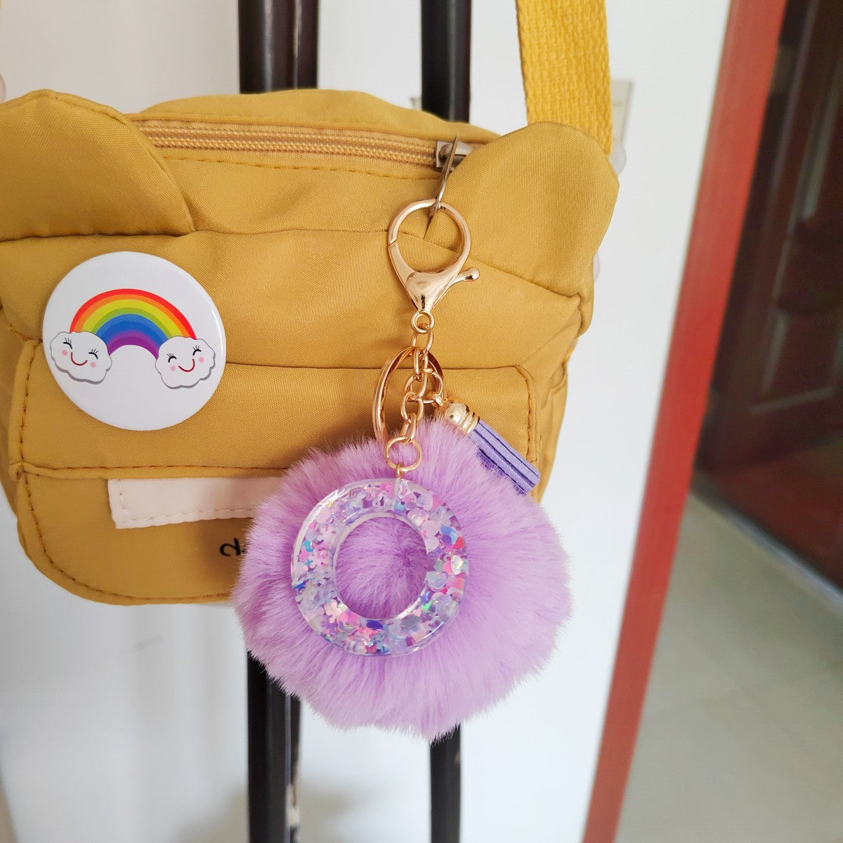 Wholesale Colorful Drip Glue Letter Pendant Light Purple Hairball Keychain