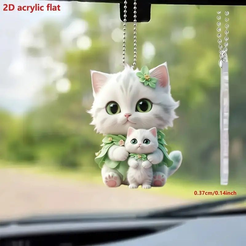 Wholesale Little white cat car pendant acrylic flat ornament