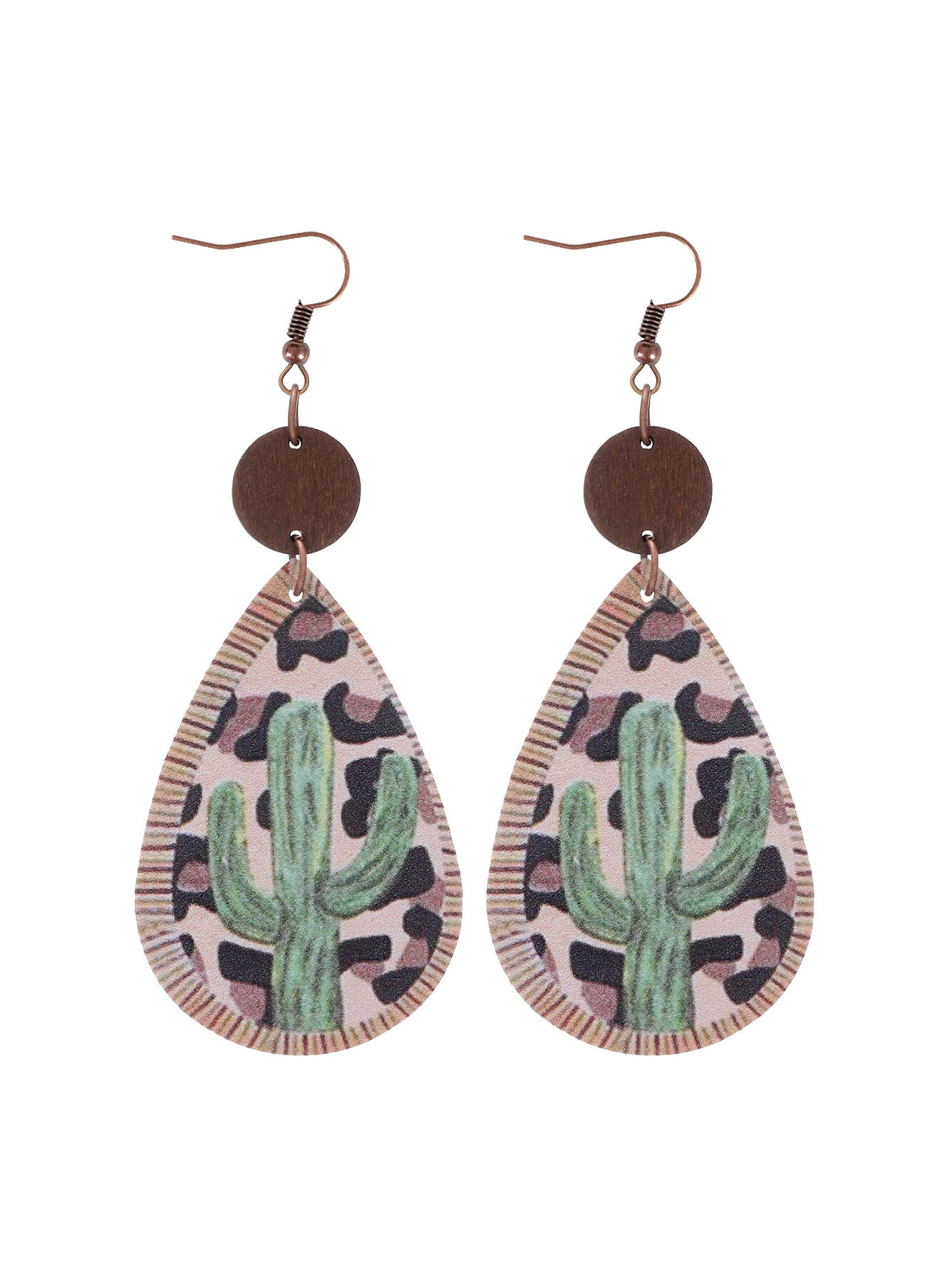 Wholesale Cactus-patterned leather earrings