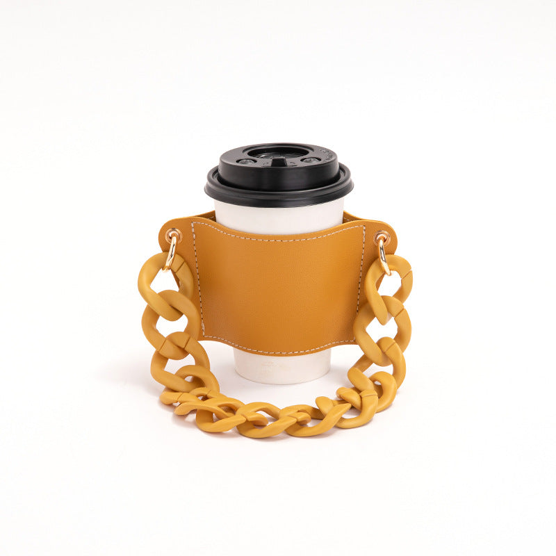 Wholesale PU Leather Anti-scald Heat Insulation Detachable Chain Cup Sleeve