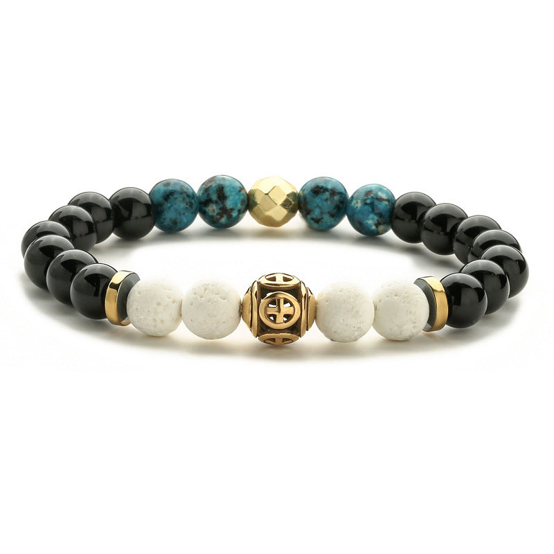 Wholesale Natural Stone Stainless Steel Cross Beading Bracelet