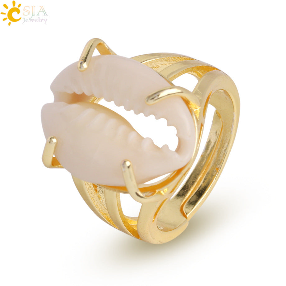 Wholesale Gold-plated silver natural conch shell open ring