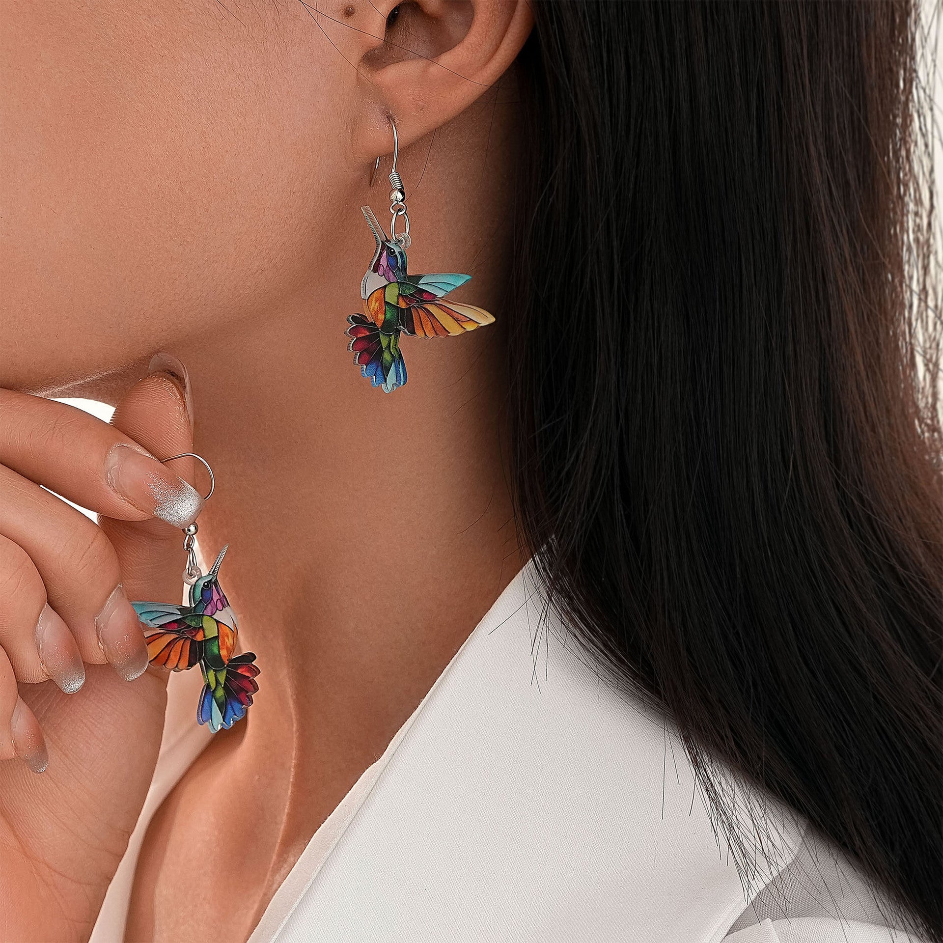 Wholesale Acrylic earrings colorful hummingbird earrings