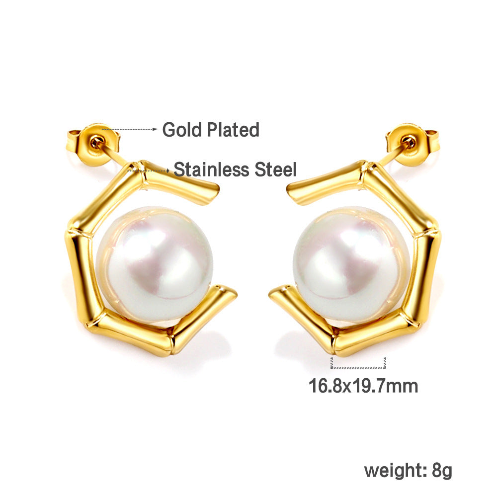 Wholesale 18k gold stainless steel earrings inlaid with pearls
