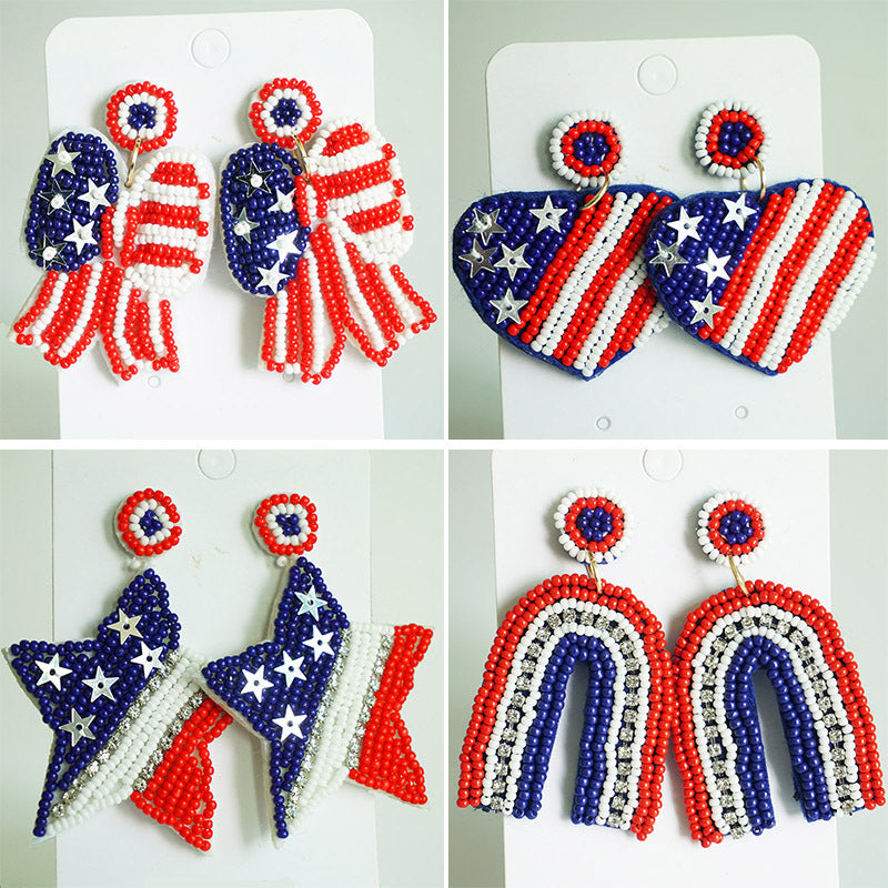 Wholesale 2 Pairs/Pack American Independence Day Rice Beads Handmade Earrings