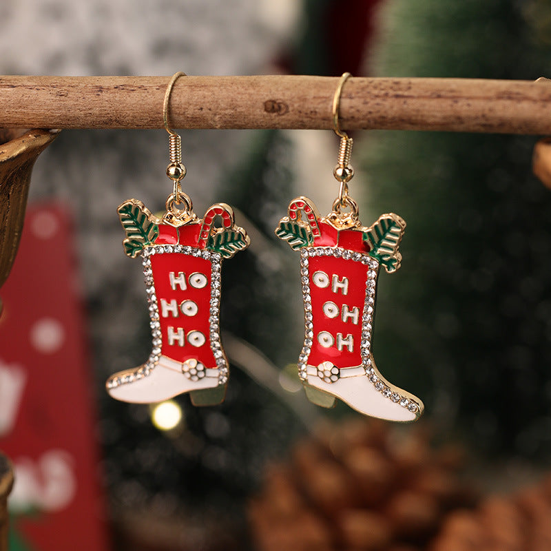 Wholesale Red and Green  Snowman Christmas Hat Earrings