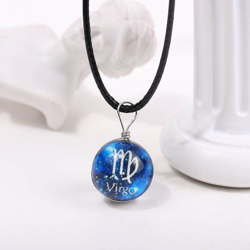 Wholesale Starry Sky Glowing Zodiac Sign Pendant Glass Forest System Fresh Clavicle Chain