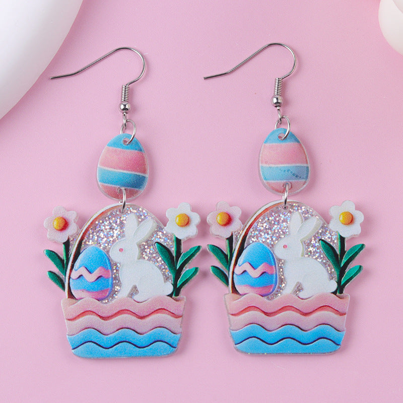 Wholesale Easter cartoon Easter egg bunny acrylic earrings