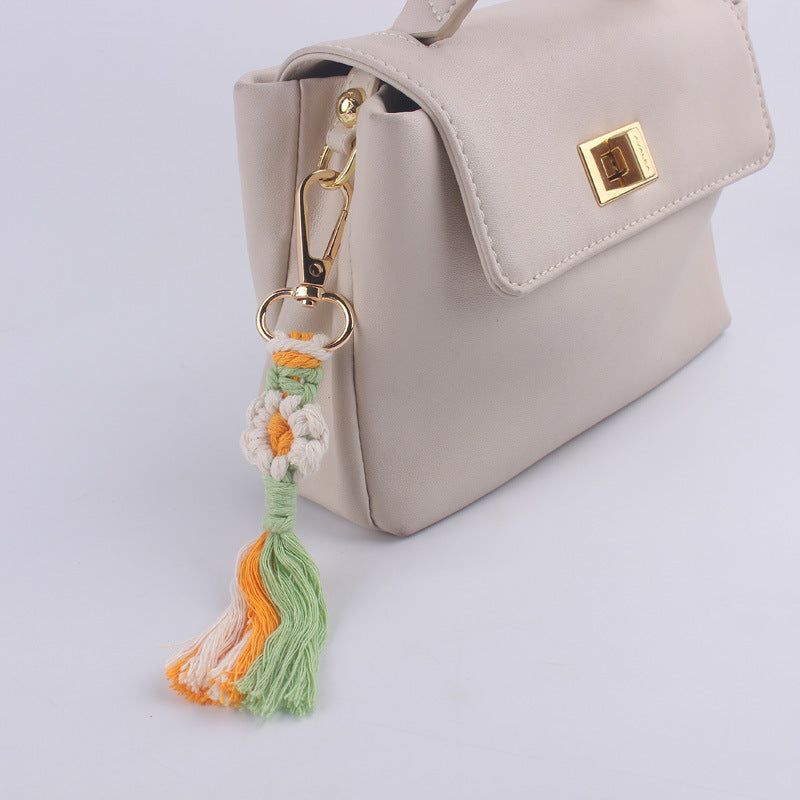 Flores de caricatura de algodón de algodón tejido a mano al por mayor llavero colorido