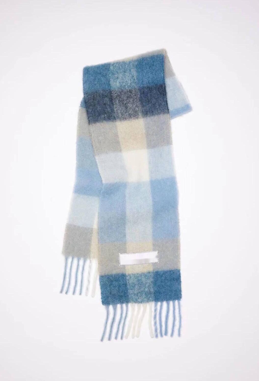 Wholesale Winter Ac Double Sided Rainbow Plaid Long Color Block Tassel Polyester Scarf