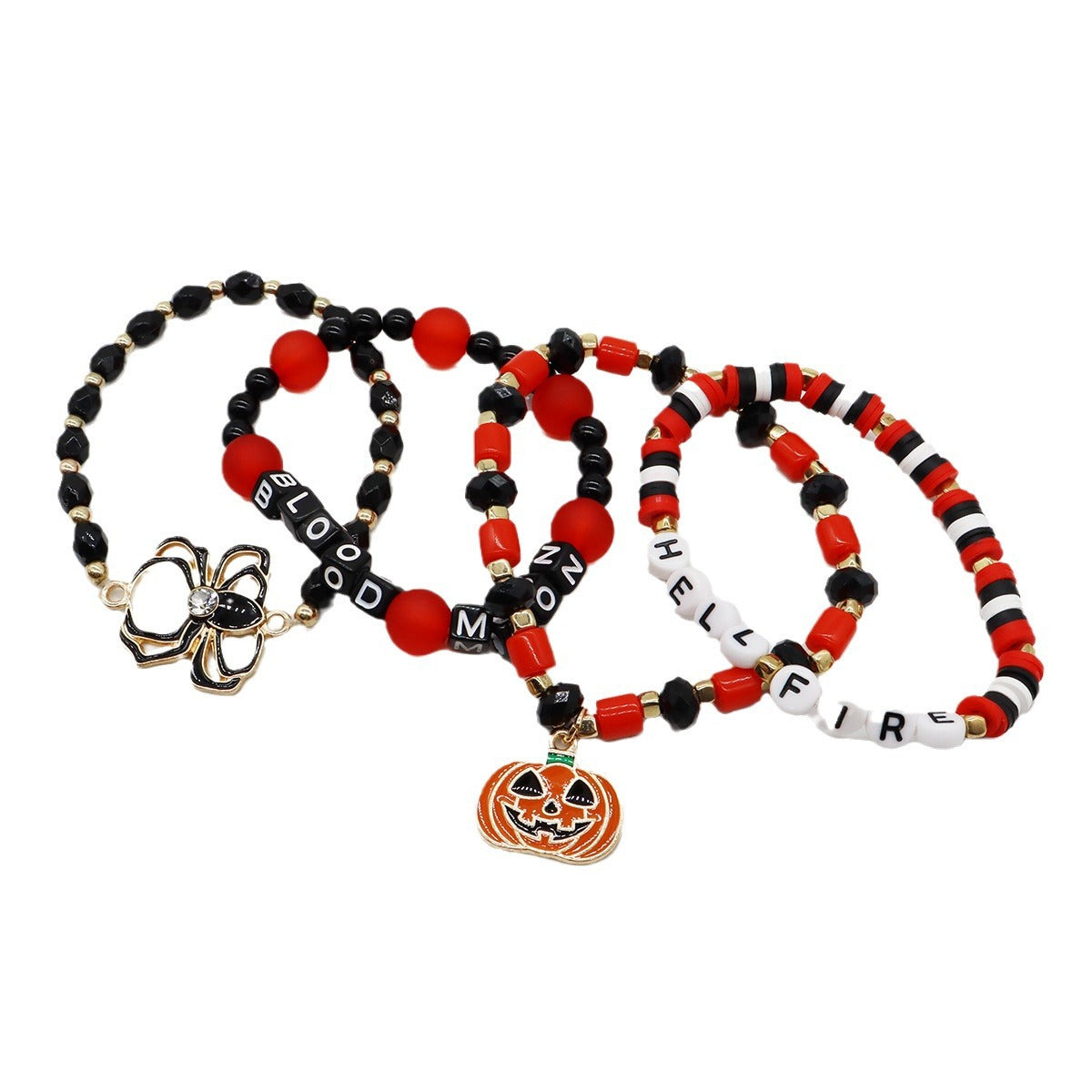 Wholesale Halloween Multi-layer Spider Pumpkin Ghost Skull Letter BOO Elastic Bracelet
