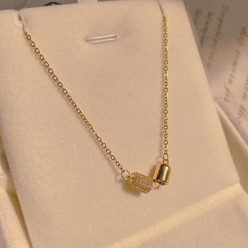 Wholesale Micro Paved Zircon Pendant Capsule Titanium Steel Necklace