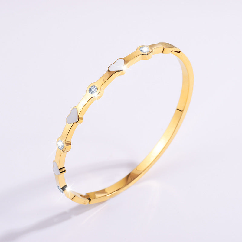 Wholesale Stainless Steel Love Heart Four Rhinestones Titanium Steel Bracelet