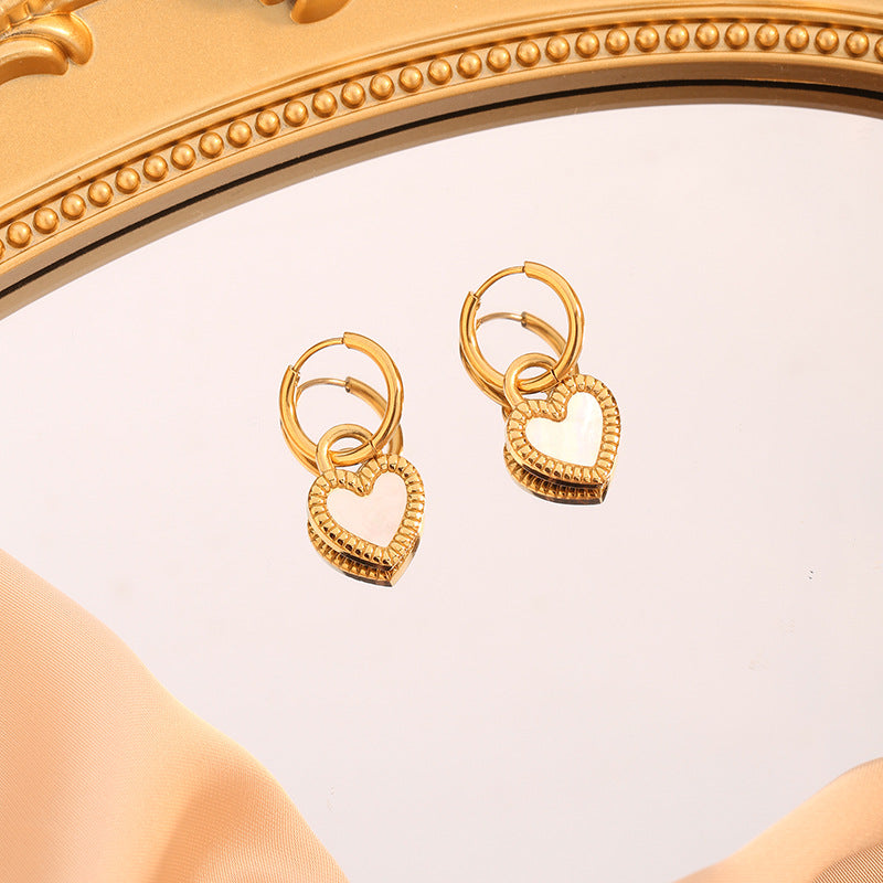 Wholesale Double-sided Shell Love Pendant Titanium Steel Necklace Earrings