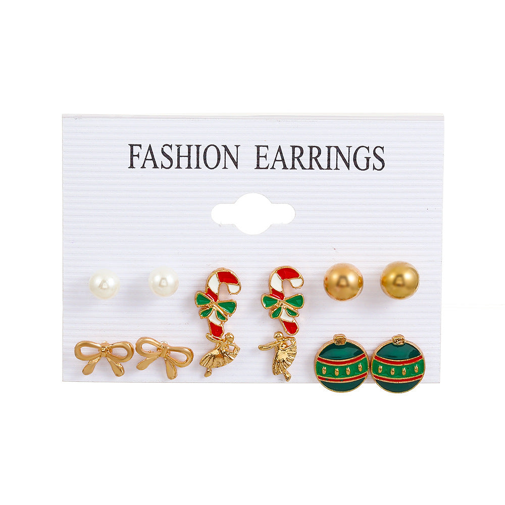 Wholesale Christmas Santa Claus Drops Oil Snowflake Bells Christmas Tree Alloy Earrings