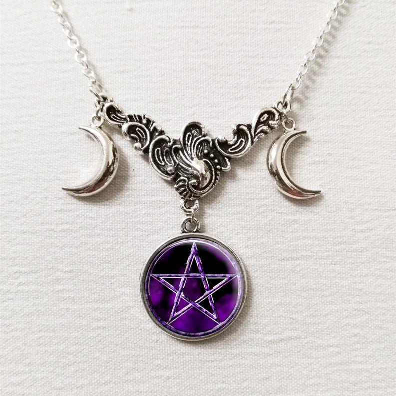 Wholesale  Triple Moon Goddess Crescent Crystal Glass Pendant Necklace Handmade Ladies Jewelry Gifts