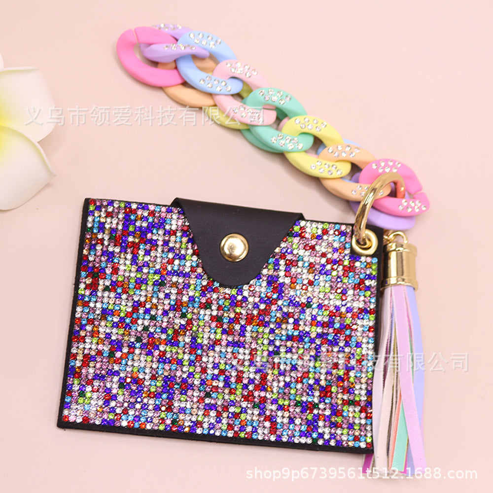 Wholesale Diamond Card Holder Acrylic Bracelet Key Ring Coin Purse ID Bag Key Chain