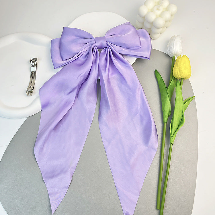 Wholesale Solid Color Bow Satin Streamer Spring Hairpin