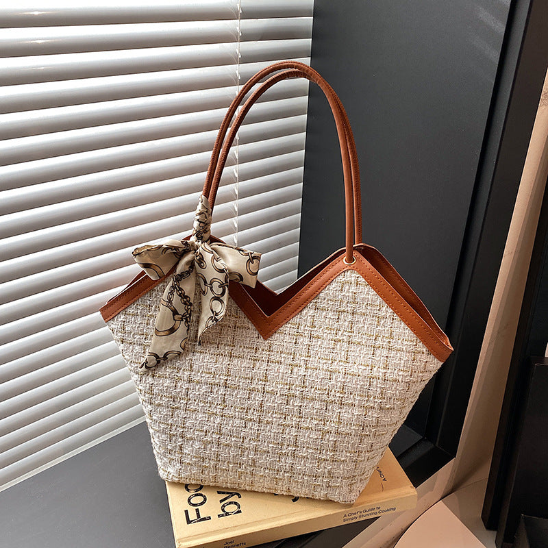 Wholesale Large Capacity Tote Bag Stitching Contrast Plaid Shoulder Bag