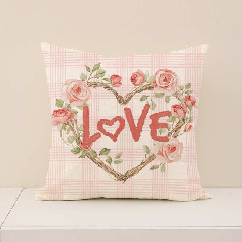 Wholesale  Pink With Printed Versatile Linen Material Valentine' s Day  Pillow Cover