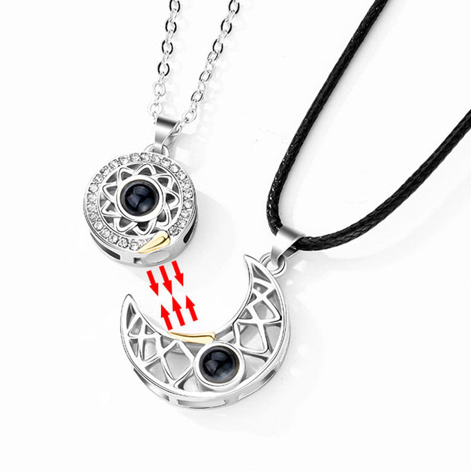 Wholesale 100 Languages Magnetic Stone Necklace Sun and Moon Couple