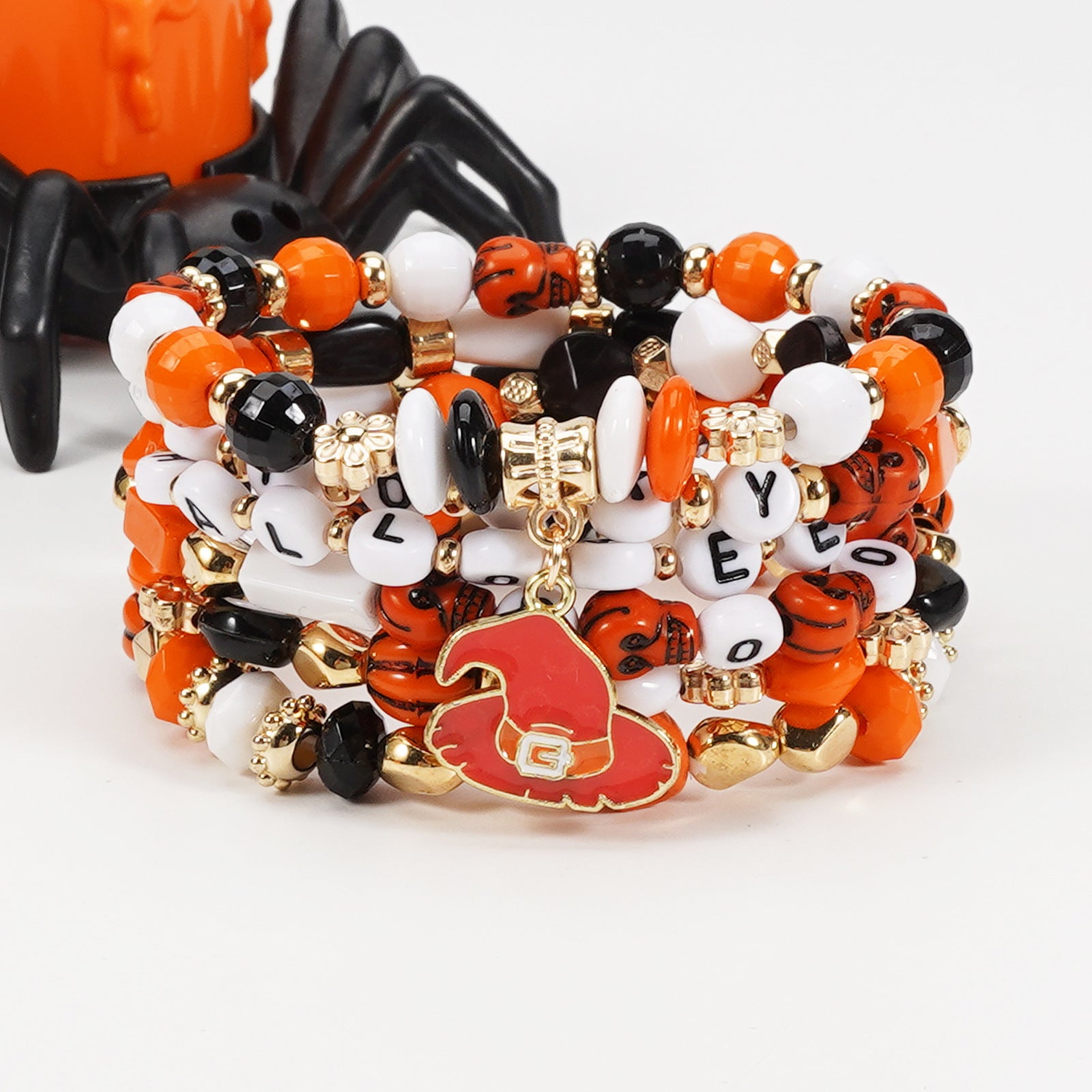 Wholesale Halloween Artificial Crystal Polymer Clay Beads Pumpkin Ghost Bat Hat Pendant Bracelet