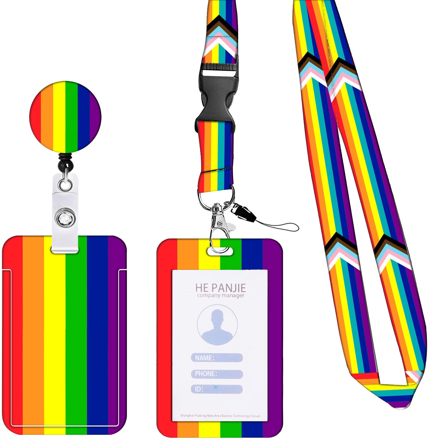 Wholesale Badge Reels Plastic Coffee LGBT Rainbow Card Holder Retractable Keychain