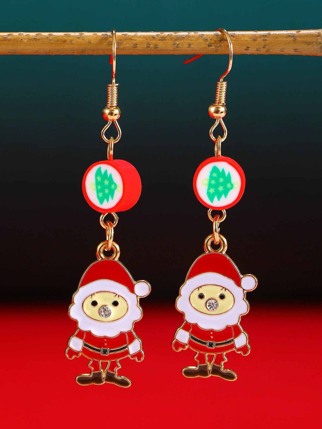 Wholesale Diamond-encrusted Christmas tree earrings